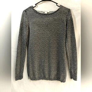 White House Black Market long sleeve, black/white faux leather quilted elbows